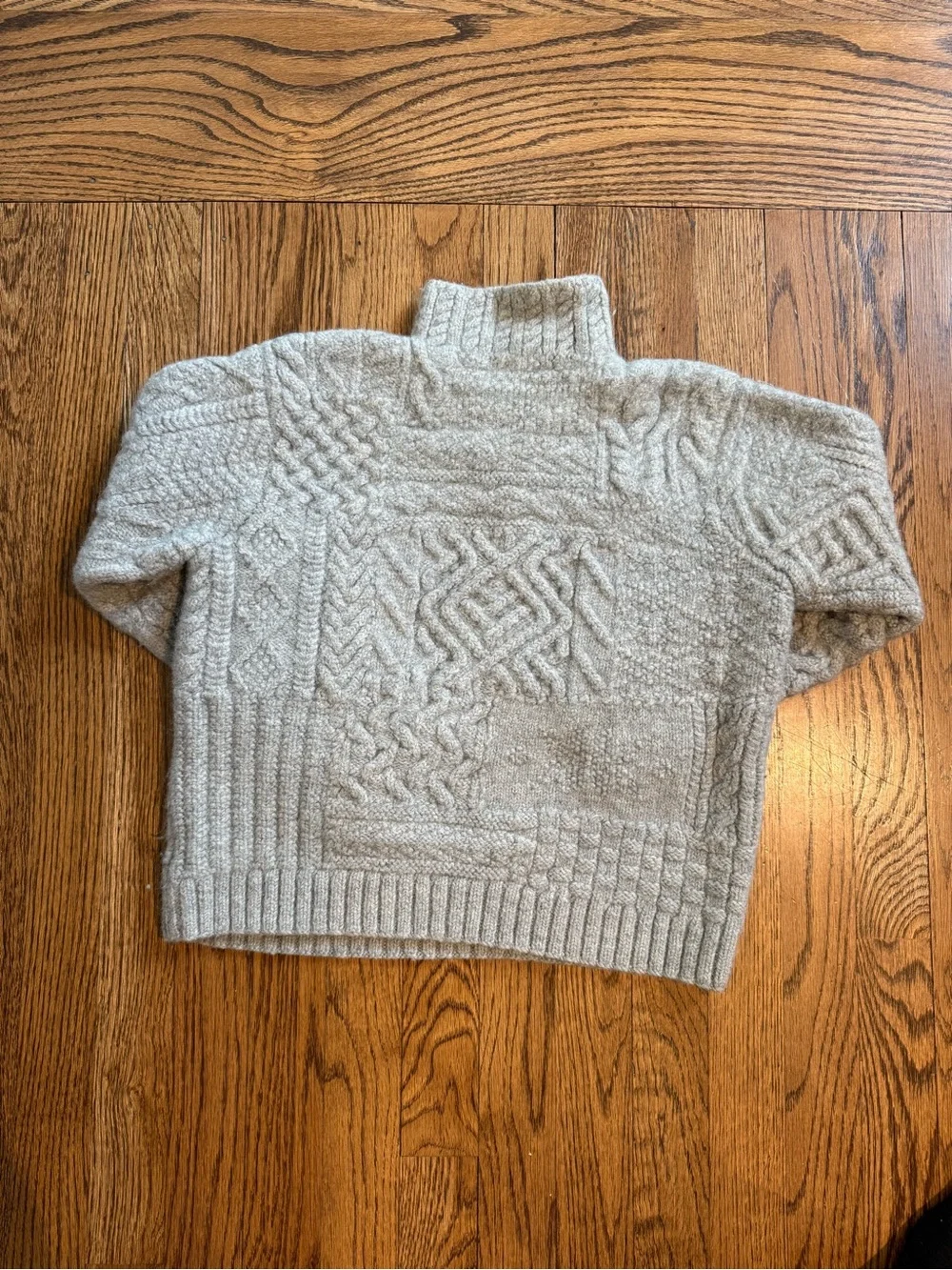 Youth Cable Knit Button-Neck Sweater - Light Gray